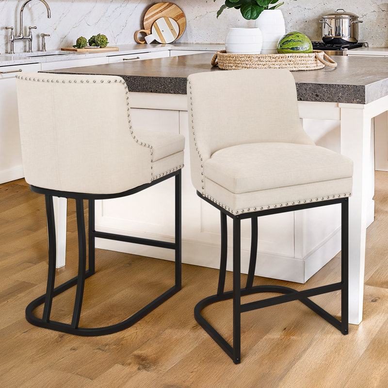 Tabouret de comptoir en métal Donicia, Chenille / champagne, 2
