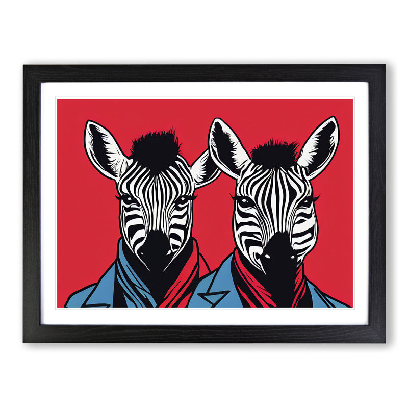 The Two Zebras Abstract - Single Picture Frame Print, 34cm H x 46cm W x 2cm D, Black Framed