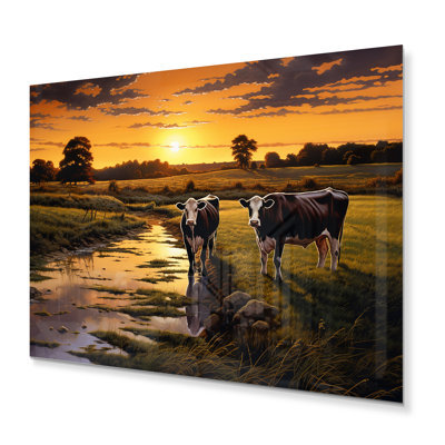 Cows at Farm Landscape IV - Décoration murale animaux en métal