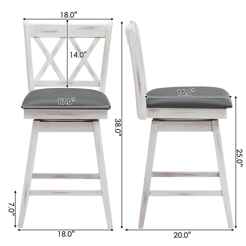 Tabouret de bar et de comptoir Embrey, Hauteur de comptoir (hauteur du siège de 25 po), 4, Blanc / noir