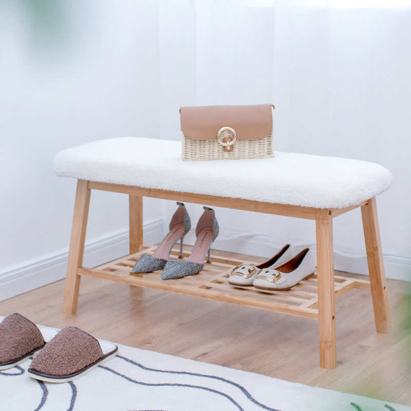 Tashaunda Shoe Bench with Storage Shelf for Entryway, Cream