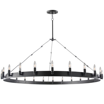24 - Light Dimmable Wagon Wheel Chandelier