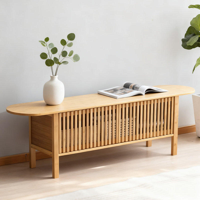 Meuble télé en bambou pour téléviseur de 65 pouces, console multimédia moderne avec porte de clôture ventilée et tablettes de rangement, centre de divertissement pour le salon et la chambre à coucher