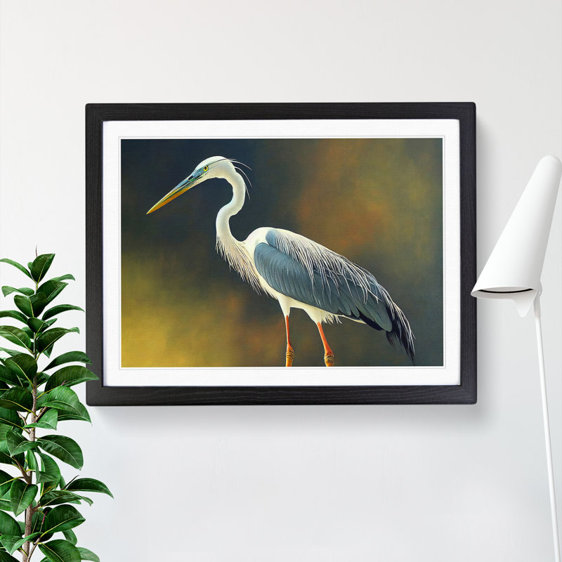 XH1022-1679X Bright Heron Bird 1 Piece Single Picture Frame Wall Art, 34cm H x 46cm W x 2cm D, Black Framed
