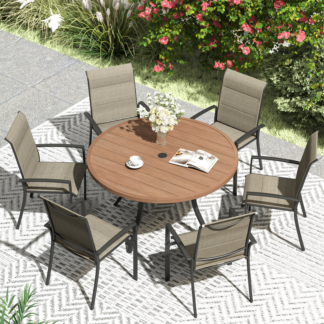 7 Piece Round Outdoor Dining Set With Stackable Chair HAK 