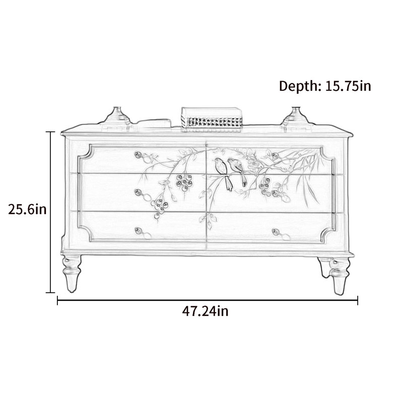 Commode décorative rustique 6 tiroirs peinte à la main