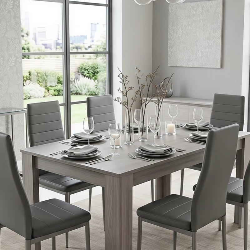 6 -Person Dining Set, 75cm H x 77cm W x 117cm D, Grey, Grey