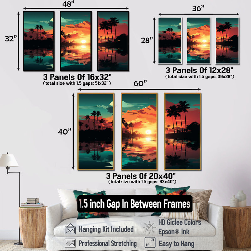 Orange Sunset Bold Landscape II - Coastal Sunset Wall Art, Black Floater Framed, 28" H x 36" W x 1" D