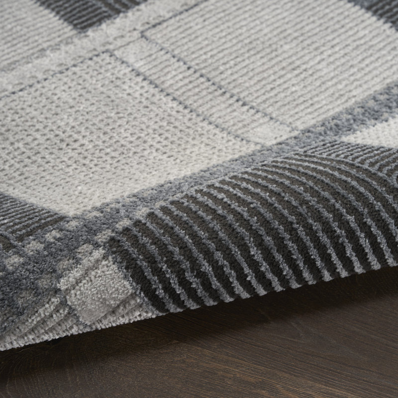 Tapis d'intérieur moderne gris Ebern Designs Reimann, Tapis de couloir 2 pi x 6 pi