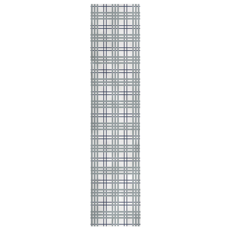 Paid Polyester Table Runner, White/Blue/Silver, 72" L x 16" W