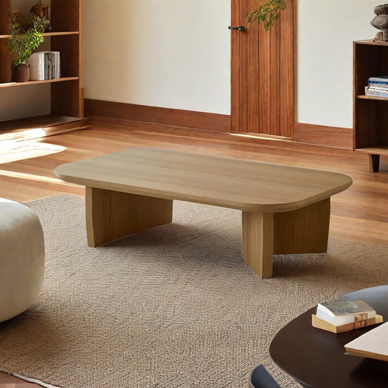 Ancient style rectangular solid wood coffee table, Burlywood, 15" H x 47.2" L x 23.6" W