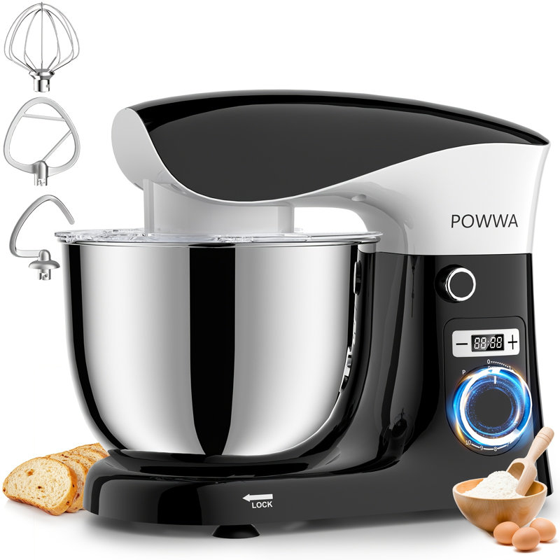 HOWORK 10 Speed 5.5L Stand Mixer Dough Hook, Black/White