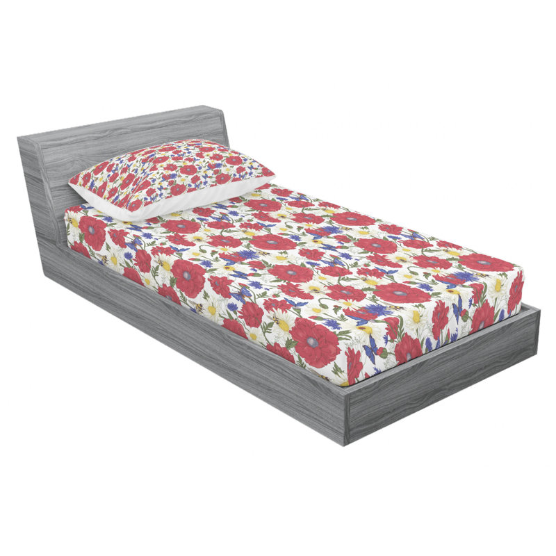 Microfiber Floral Sheet Set, Twin Sheet Set + Fitted Sheet + 1 Pillowcase