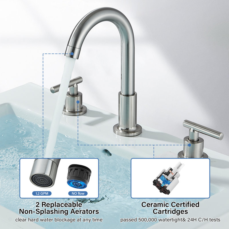 Burshed Nickel Two Handle 3-Hole Bathroom Sink Faucet - Gooseneck Spout Lavatory Faucet, Brushed Nickel