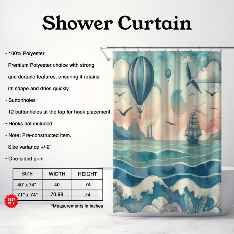 Rideau de douche 1 pièce Calm Sea Glow, H 74 po x l 40 po