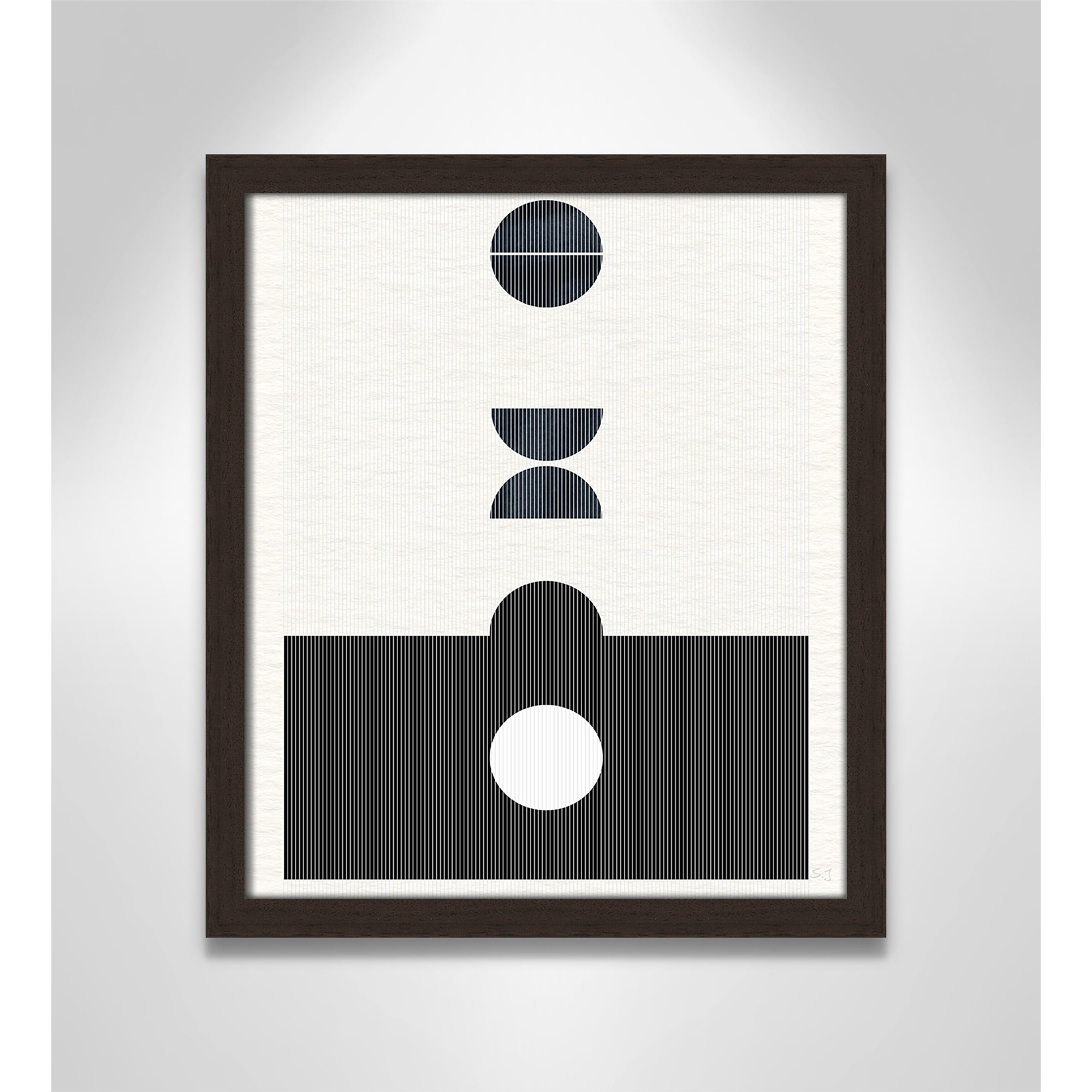 Eclipse I by Susan Jill, 15" H x 13" W x 0.75" D, Open Grain Walnut Framed