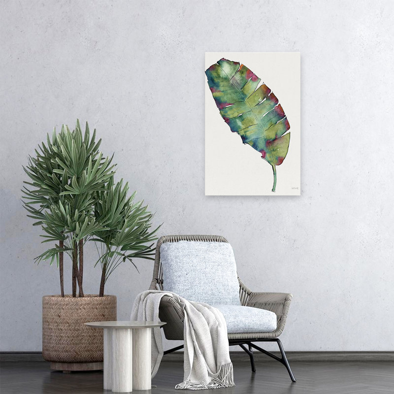 Palm Springs V - bleu crème, feuille verte, art, H 24 po x l 16 po