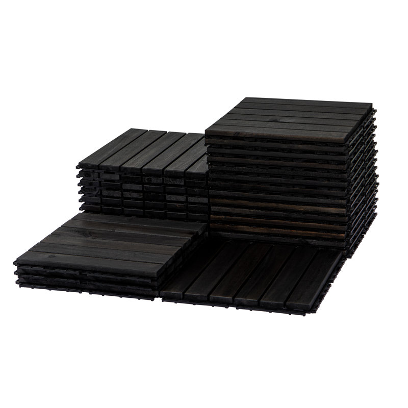 31cm L x 31cm W Solid Wood Interlocking Deck Deck Tile Kit, Black