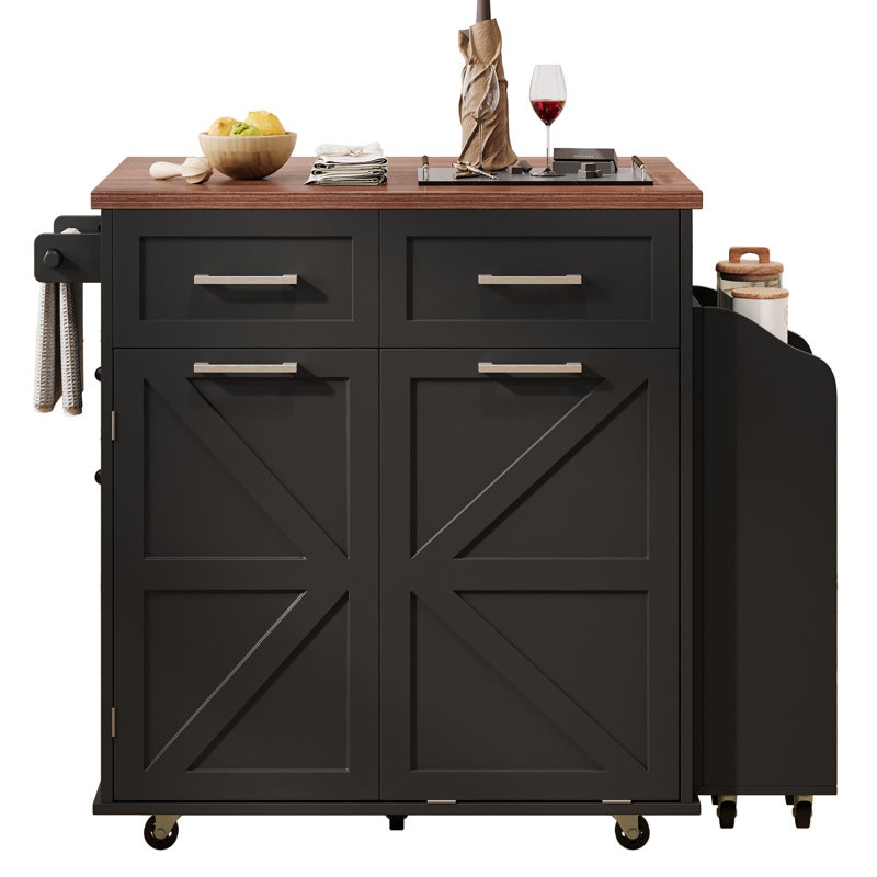 Îlot de cuisine Style avec rallonge, 2 tiroirs, 9 roulettes et tablette réglable pour îlot de cuisine