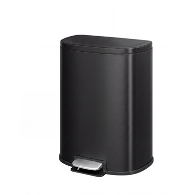 Poubelle à pédale en acier inoxydable 9 L avec couvercle anti-odeurs – Forme en D, idéale pour la salle de bain, la maison et le bureau – Noire