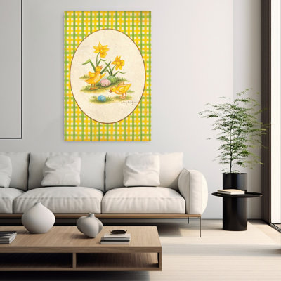 Bébé poussin fantaisiste, oiseau contemporain, tulipe, art floral printanier