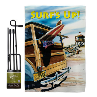 Ensemble de 2 faces 1 pi 6,5 po x 1 pi 1 po le soleil de beach wagon est amusant dans l’ensemble de 2 drapeaux en polyester