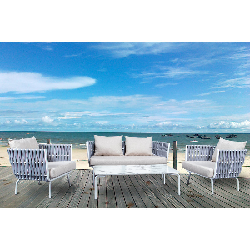Chaise de patio avec coussins Gavin, Structure gris clair / coussin beige