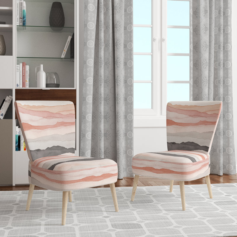 Chaise rembourrée Abstract Paysages - Glam Wave rose et orange I, Chaise d'appoint sans accoudoirs