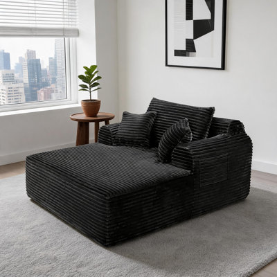 Canapé-lit surdimensionné en velours côtelé avec assise profonde ergonomique et 3 coussins | Capacité de 227 kg, aucun assemblage requis et fauteuil lounge multipositions pour salon et chambre