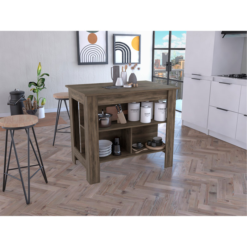 Îlot de cuisine, quatre pieds, trois tablettes, Black/White