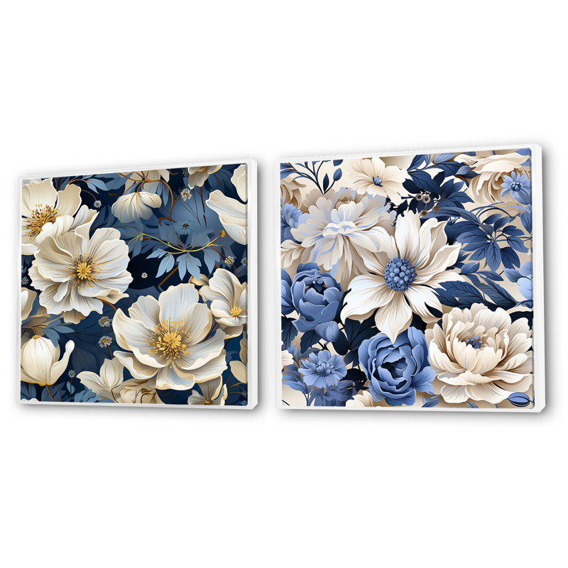 Oxley - Ensemble de 2 collages floraux carrés, Cadre flottant blanc, H 30 po x l 61 po