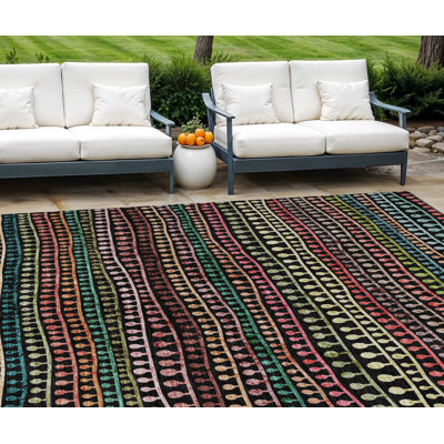 Tapis intérieur lavable rayé noir et vert 9 pi x 12 pi