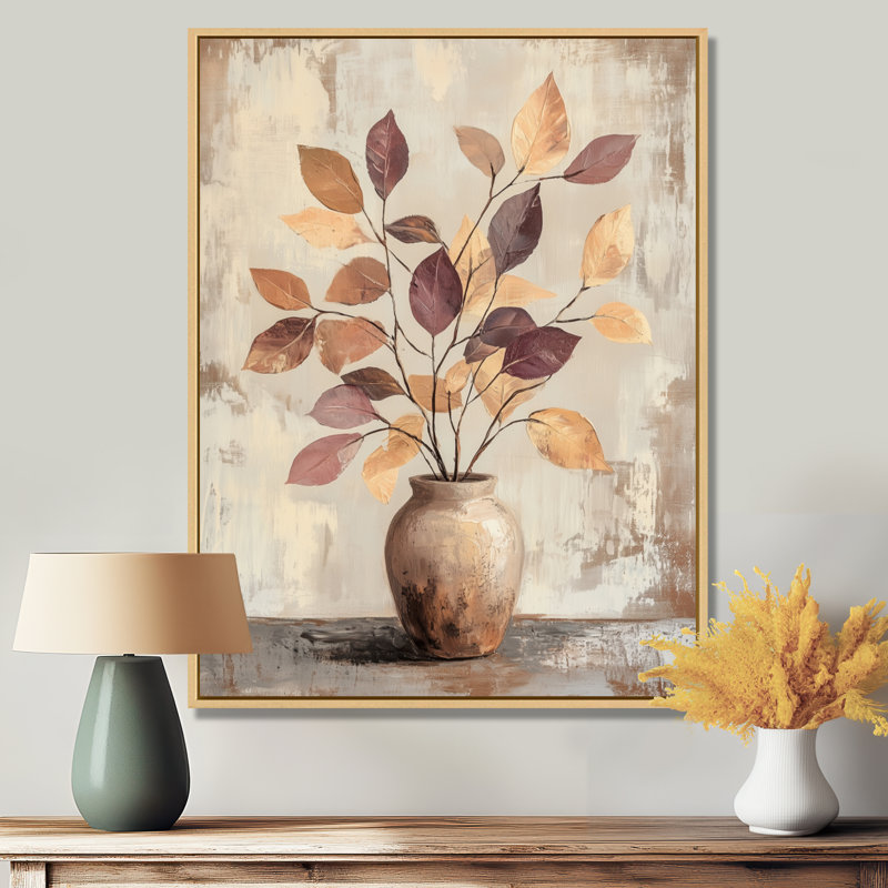 Branches d'automne dorées - Tableau encadré sur toile, H 40 po x l 30 po, Cadre naturel flottant