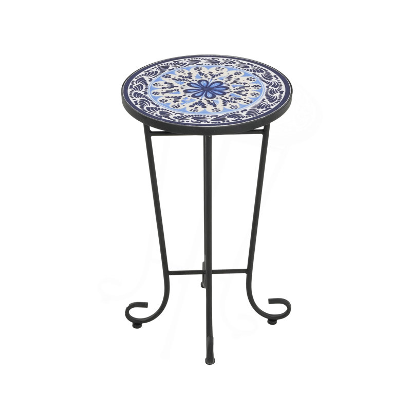 Table d'appoint de patio, bleu et noir
