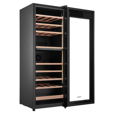 Réfrigérateur à vin pour 42 bouteilles, réfrigérateur à vin autoportant, refroidisseur à deux zones, mini cellier à température réglable de 41 65 à 65 ℉, porte en verre, pour bar de bureau à domicile, champagne blanc rouge ou vins mousseux