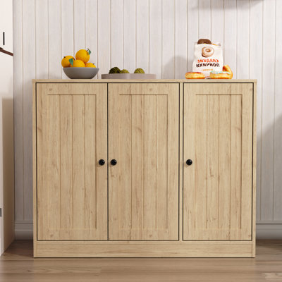Buffet avec 3 portes, armoire de rangement de cuisine avec tablette réglable, armoires de bar pour le salon, vestibule, chêne