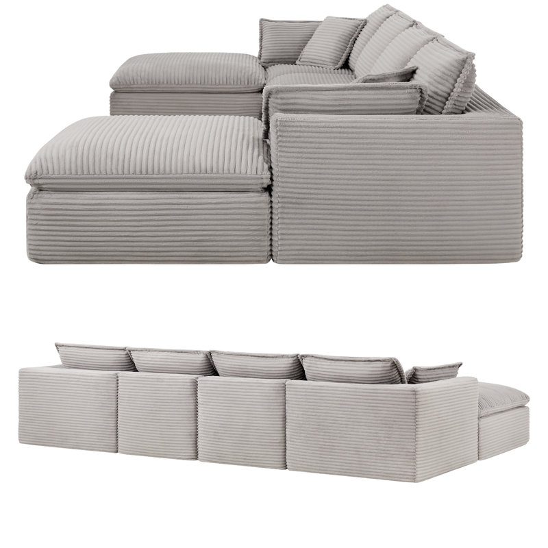 Canapé modulaire en forme de U de 142 po sans os avec repose-pieds - canapé de luxe en chenille à nuage, 6 places extra larges et profondes, livraison entièrement compressée et aucun assemblage requis