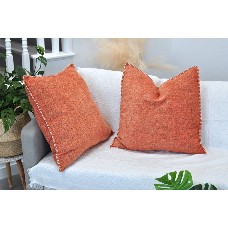 Soft Textured Throw Pillow Covers 20x20 inch Coral Orange, Set of