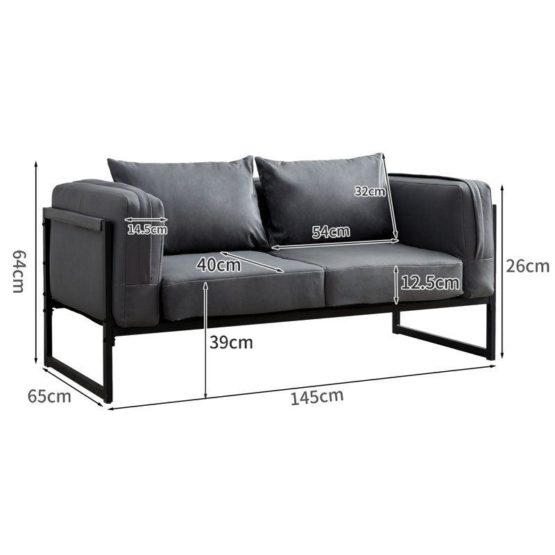 Keillan 2 Seater Faux Leather Loveseat, Grey