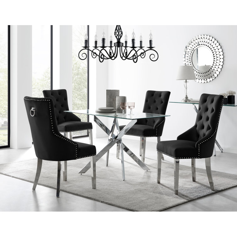 Canora Grey Lenworth Chrome and Glass Rectangular Dining Table Set with ...