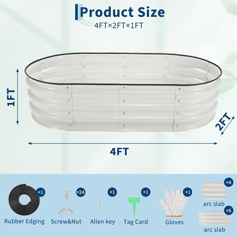 2-Pack 4×2×1 ft Oval Galvanized Raised Garden Bed Kit, Open-Base Metal Planters for Vegetables, Flowers, Herbs & Fruits