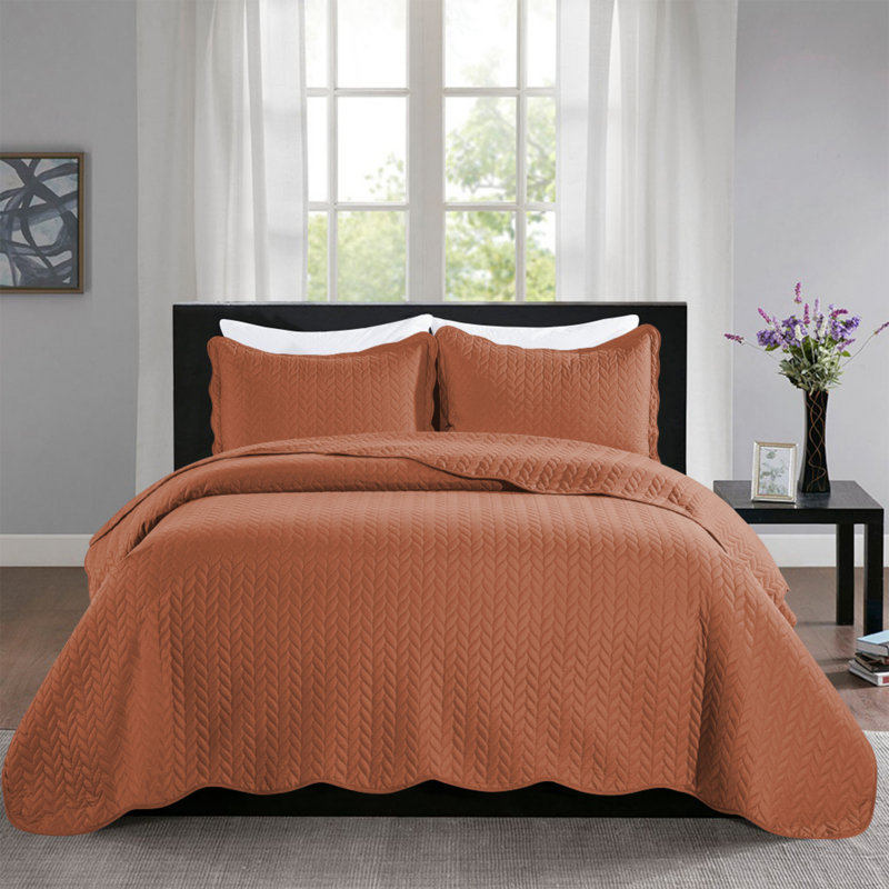 Microfiber Embossed Bedspread Set, Twin Bedspread + 1 Standard Sham, Rust