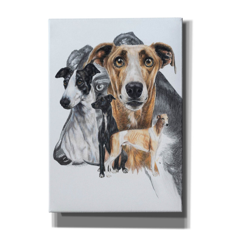 Lévrier sur toile par Barbara Keith, H 26 po x l 18 po x P 0,75 po
