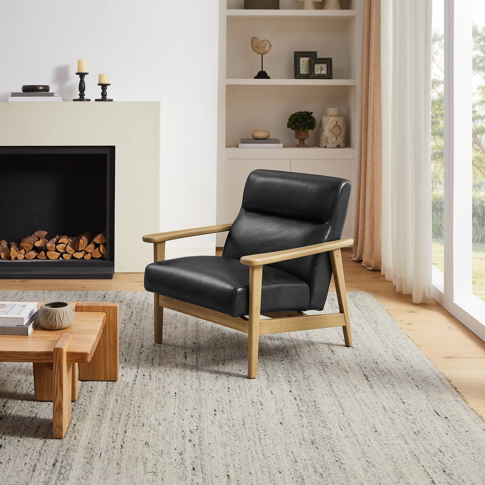 Ford Genuine Leather Solid Wood Armchair, Onyx Genuine Leather