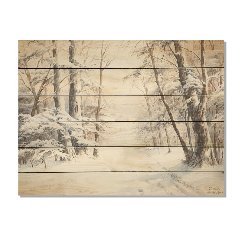 Hiver, forêt, charme de neige, paysage - neige, art sur bois de pin naturel, H 10 po x l 20 po