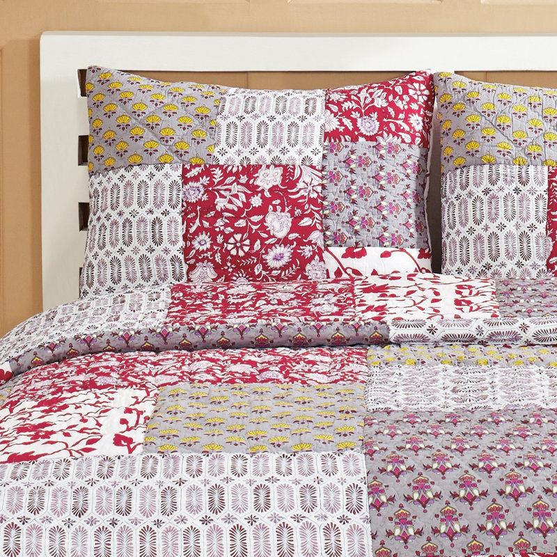 Ensemble de courtepointe réversible en coton Laila, Courtepointe pour lit simple + 1 taie décorative 