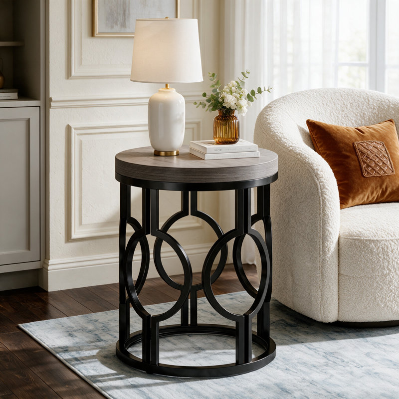 Brookview 23.62" H Manufactured Wood and Metal End Table, Gray, Black, 1