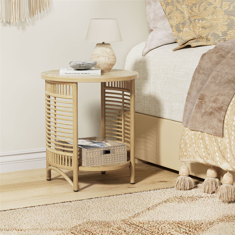 Round Side Table Small End Table With 2 Storage Space