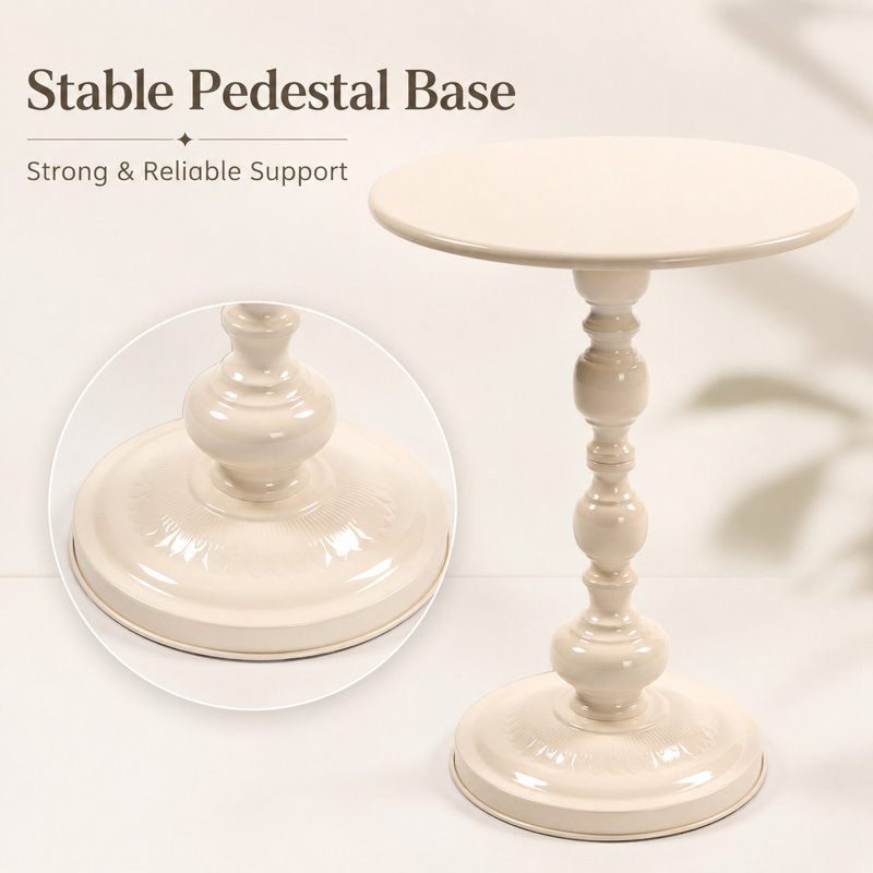 Vintage Round Metal Side Table, Sofa & Bedside Accent Table for Small Spaces, Cream White, 1