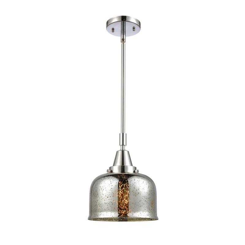 Luminaire suspendu 1 lumière à une cloche, Argent mercuré plaqué, H 44,12 po x l 8 po x P 8 po, Chrome poli